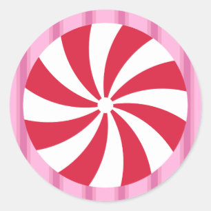 Leuke en mooie roze kerst pepermunt snoepjes ronde sticker