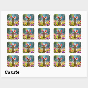 Leuke en schattige muis met hoelahoop, op maat vierkante sticker