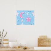 Leuke en Schattige Pastel Moon Stars Wolken | Poster (Keuken)