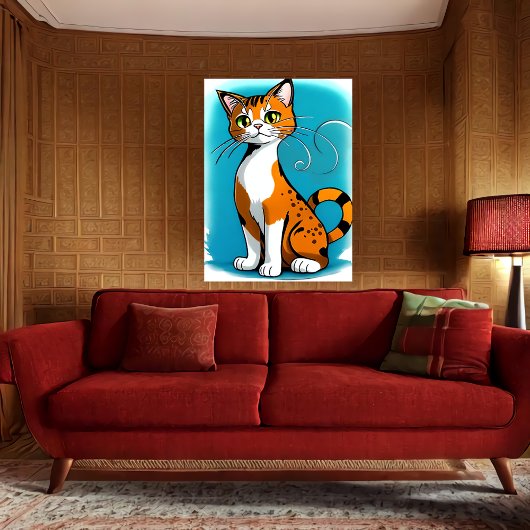 Leuke en schattige zwarte witte oranje kat | AI Ar Poster