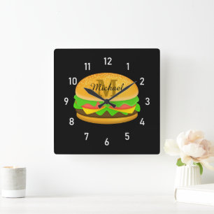 Leuke en smakelijke burger Monogram en nummers Vierkante Klok