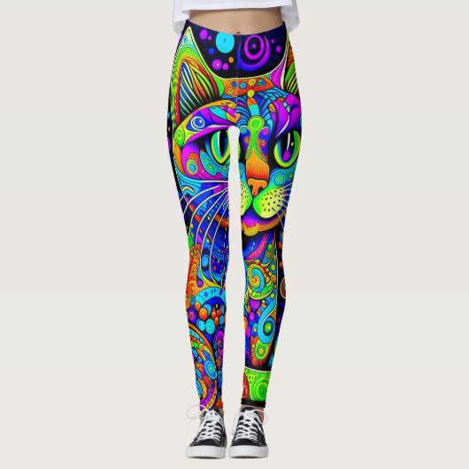 Leuke excentrieke komische kat all-over-print Legg Leggings (Voorkant)