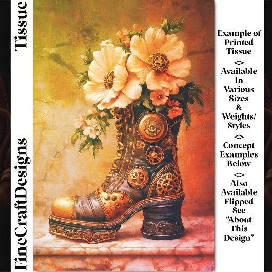 Leuke Extreme Steampunk Boot, Bloemen DG2LG Decoup Tissuepapier