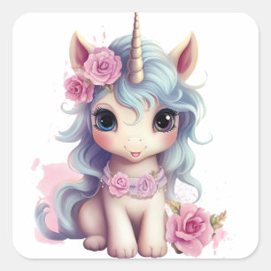 Leuke Fairy Baby Eenhoorn Sparkling Fantasy Vierkante Sticker
