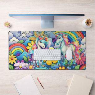 Leuke fantasie eenhoorn bloemen regenbogen Naam to Bureaumat