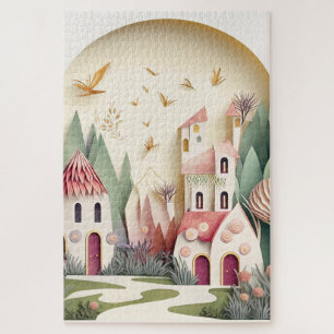 Leuke Fantasy Fairy Town Achtergrond Legpuzzel