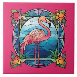 Leuke faux gebrandschilderd glas roze flamingo tegeltje