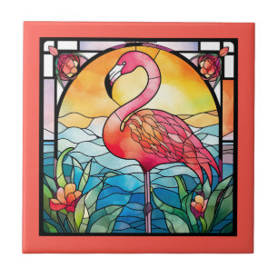 Leuke faux gebrandschilderd glas roze flamingo tegeltje
