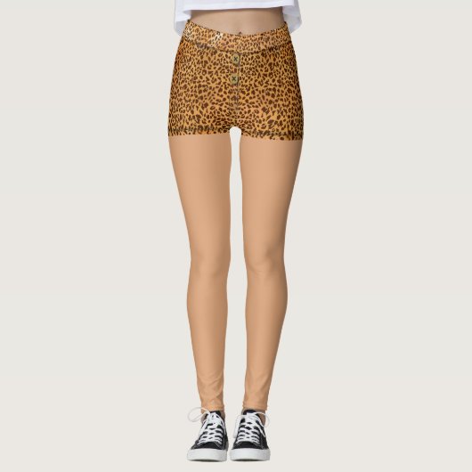 Leuke Faux Leopard Print Shorts Kostuum Leggings (Voorkant)