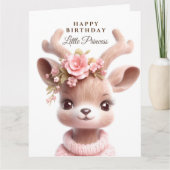 Leuke fawn, baby herten in roze jurk met bloemen kaart (Voorkant)