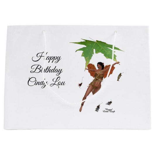Leuke fee met bruine vleugels geschenk tas groot cadeauzakje (Voorkant)