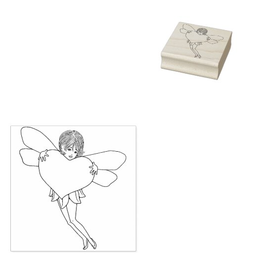 Leuke fee met een groot hart 	rubberstempel (Gestempeld)