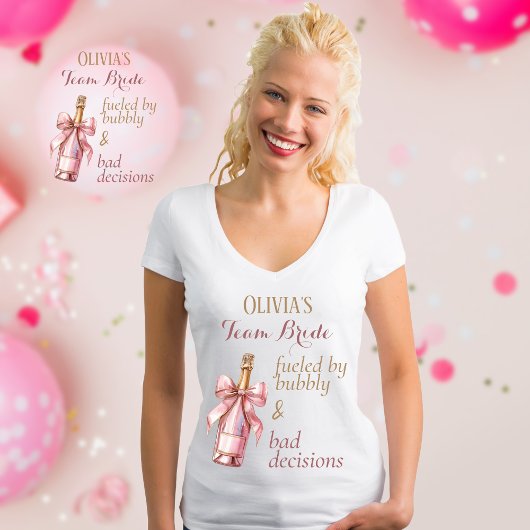 Leuke Feestelijke Bruid Roze Gouden Team Bruid T-shirt