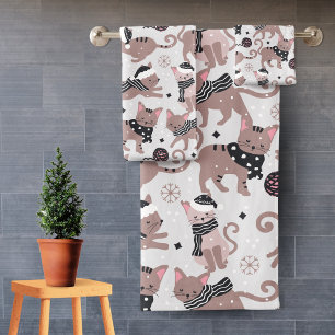 Leuke Feestelijke Kat Kerstmis Patroon Badkamer Bad Handdoek
