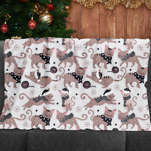 Leuke feestelijke kat kerstpatroon fleece deken