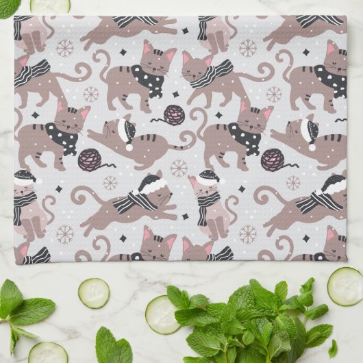 Leuke feestelijke kat kerstpatroon theedoek (Gevouwen)