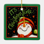 Leuke feestelijke kersttijd sneeuwman keramisch ornament (Achterkant)