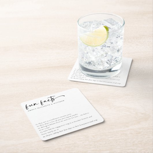 Leuke feiten minimalistisch script bruiloft vierkante kartonnen onderzetter (Insitu)