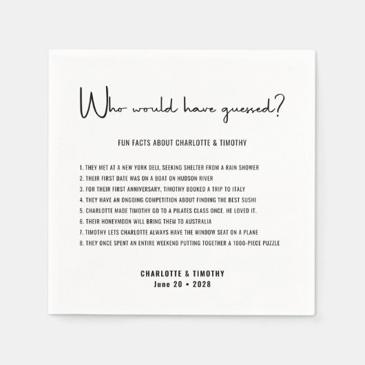 Leuke Feiten Modern Minimalistisch Script Bruiloft Servet (Voorkant)