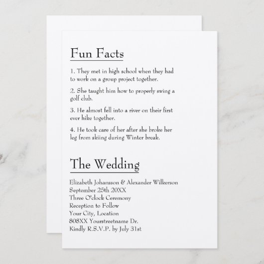 Leuke feiten over de bruid en bruidegom moderne br kaart (Voorkant / Achterkant)