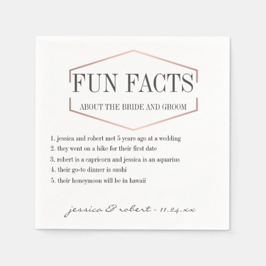 Leuke Feiten Roos Goud Gepersonaliseerde Papieren  Servetten (Voorkant)