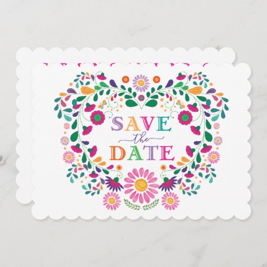 Leuke Fiesta Mexicaanse Bloemenkrans Save the Date Kaart (Voorkant / Achterkant)
