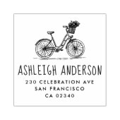 Leuke fiets met bloemen aangepaste naam retouradre 	rubberstempel (Afrduk)