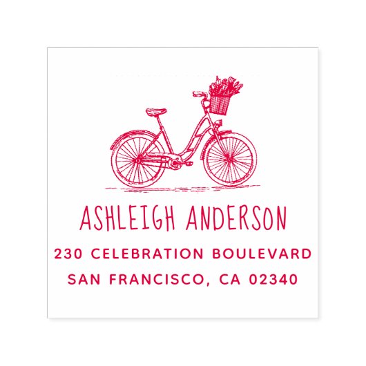 Leuke fiets met bloemen aangepaste naam retouradre zelfinktende stempel (Design)