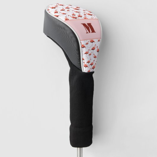 Leuke Flamingo roze en wit custom monogram dames Golfheadcover (Schuin)