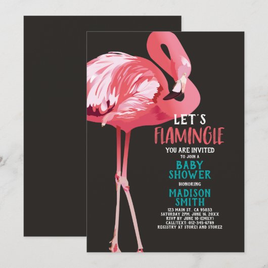 Leuke Flamingo Tropical Let's Flamingle Baby showe Kaart (Voorkant / Achterkant)