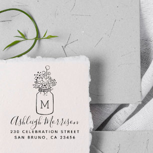 Leuke Floral Mason Jar Script naam & retour adres Rubberstempel