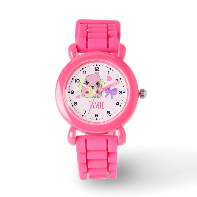 Leuke Fluff Heart Dog gepersonaliseerd Horloge (Voorkant)