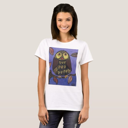 Leuke Folk Art Uil Vogel Schilderen T-shirt (Voorkant volledig)