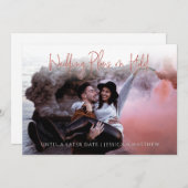 Leuke foto rode script huwelijksdatum wijziging aankondiging (Voorkant / Achterkant)