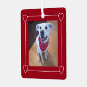 Leuke foto van Hond glimlachend Rood en Wit Kerstm Metalen Ornament (Voorkant links)