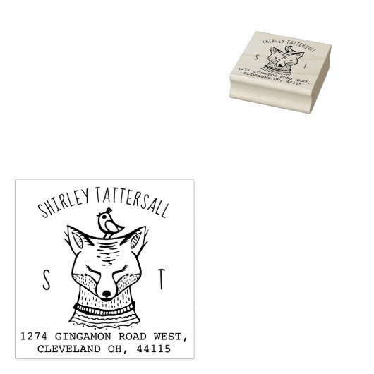 Leuke Fox Dier Monogram & Naam Retouradres Rubberstempel (Gestempeld)