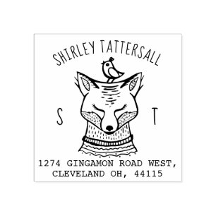 Leuke Fox Dier Monogram & Naam Retouradres Rubberstempel