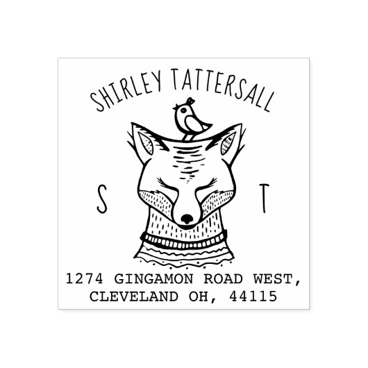 Leuke Fox Dier Monogram & Naam Retouradres Rubberstempel (Afrduk)