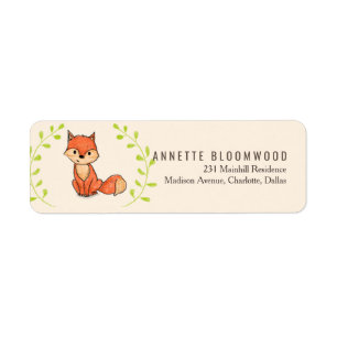 Leuke Fox Woodland Baby shower Etiket