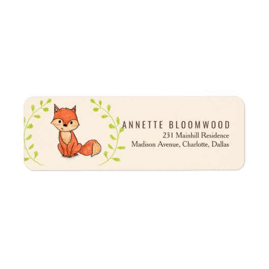 Leuke Fox Woodland Baby shower Etiket (Voorkant)