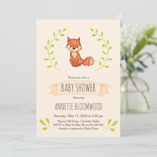 Leuke Fox Woodland Baby shower Kaart (Staand voorkant)