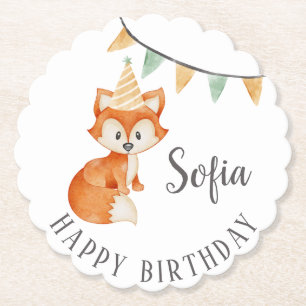 Leuke Fox Woodland Party Pet Happy Birthday Kartonnen Onderzetters