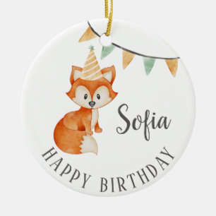 Leuke Fox Woodland Party Pet Happy Birthday Keramisch Ornament
