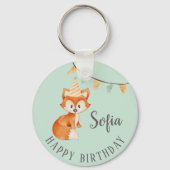 Leuke Fox Woodland Party Pet Happy Birthday Mint Sleutelhanger (Voorkant)