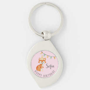 Leuke Fox Woodland Party Pet Happy Birthday Pink Sleutelhanger