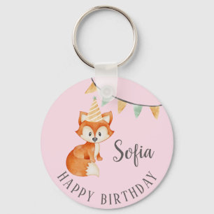 Leuke Fox Woodland Party Pet Happy Birthday Pink Sleutelhanger