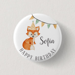 Leuke Fox Woodland Party Pet Happy Birthday Ronde Button 3,2 Cm