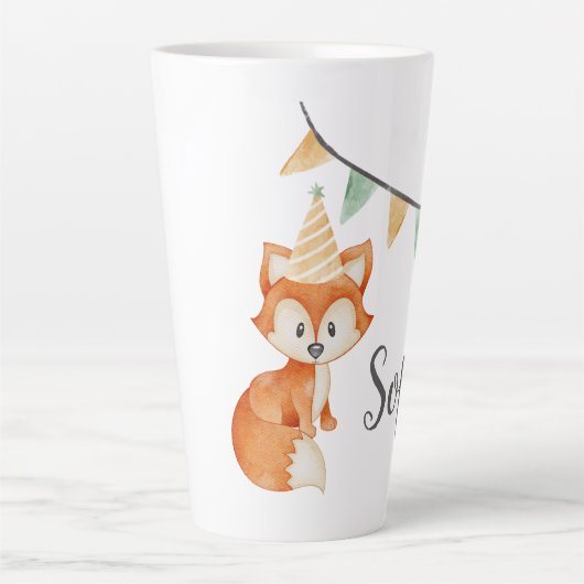 Leuke Fox Woodland Party Pet roze Latte Mok (Voorkant)