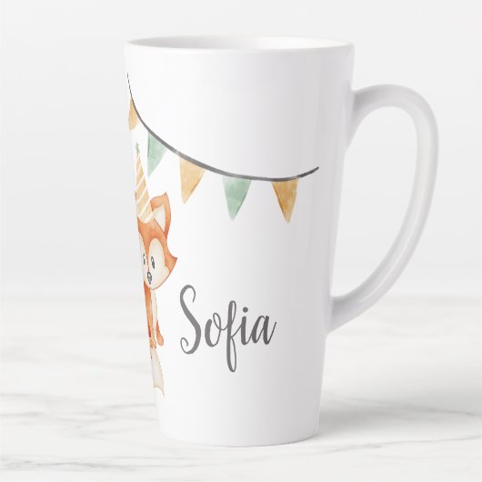 Leuke Fox Woodland Party Pet roze Latte Mok (Rechts)