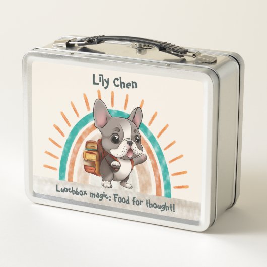 Leuke Franse bulldog terug naar school regenboog (Achterkant)